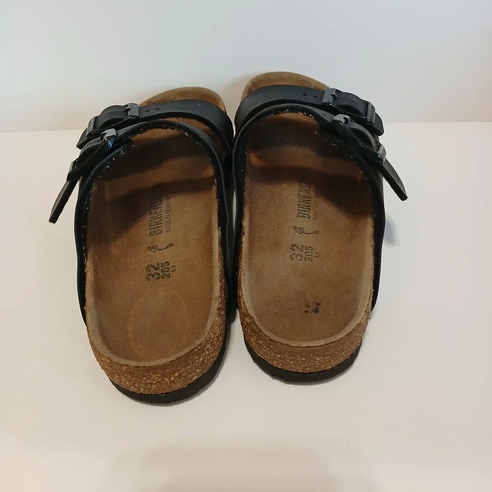 Birkenstock Kids 1 (32) Arizona Slides Leather Strap black Slip On Casual